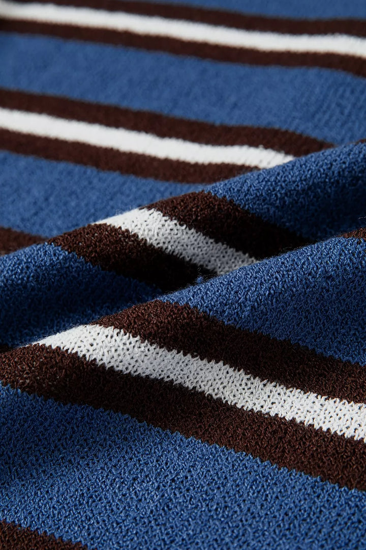Striped drop shoulder button-front knit cardigan