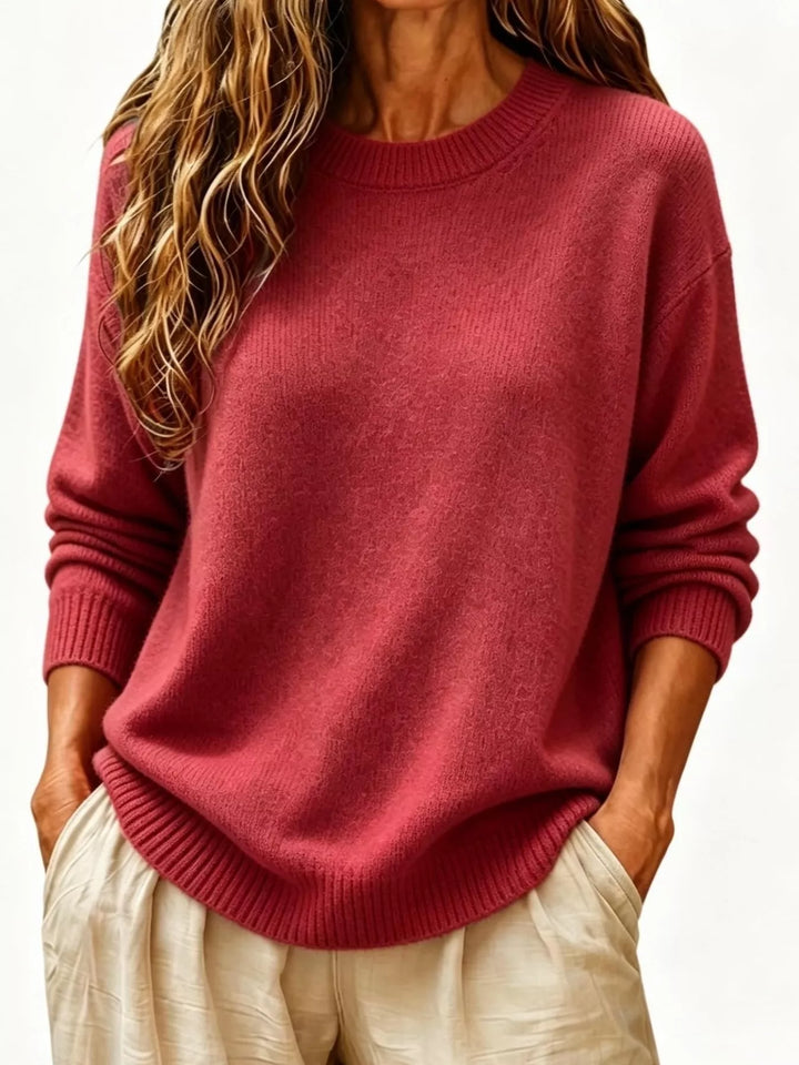 Burgundy Soft brushed knit sweater with ribbed cuffs and drop shoulders