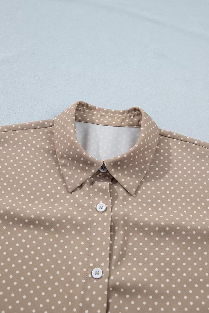 Polka dot short-sleeve button-down collared shirt