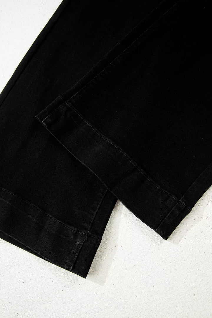 Two-button high-rise wide-leg flare jeans