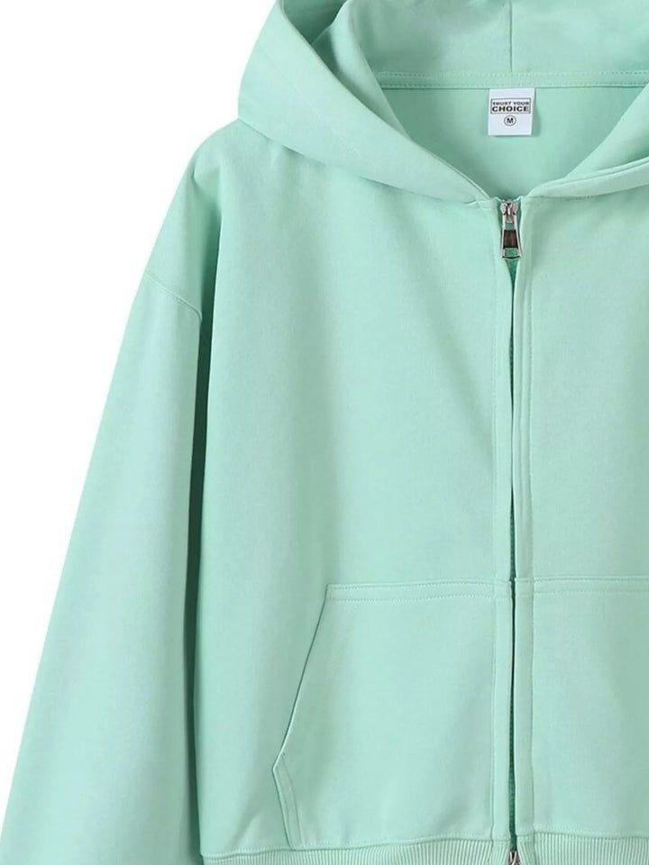 Zip-up hoodie with front pockets and ribbed cuffs