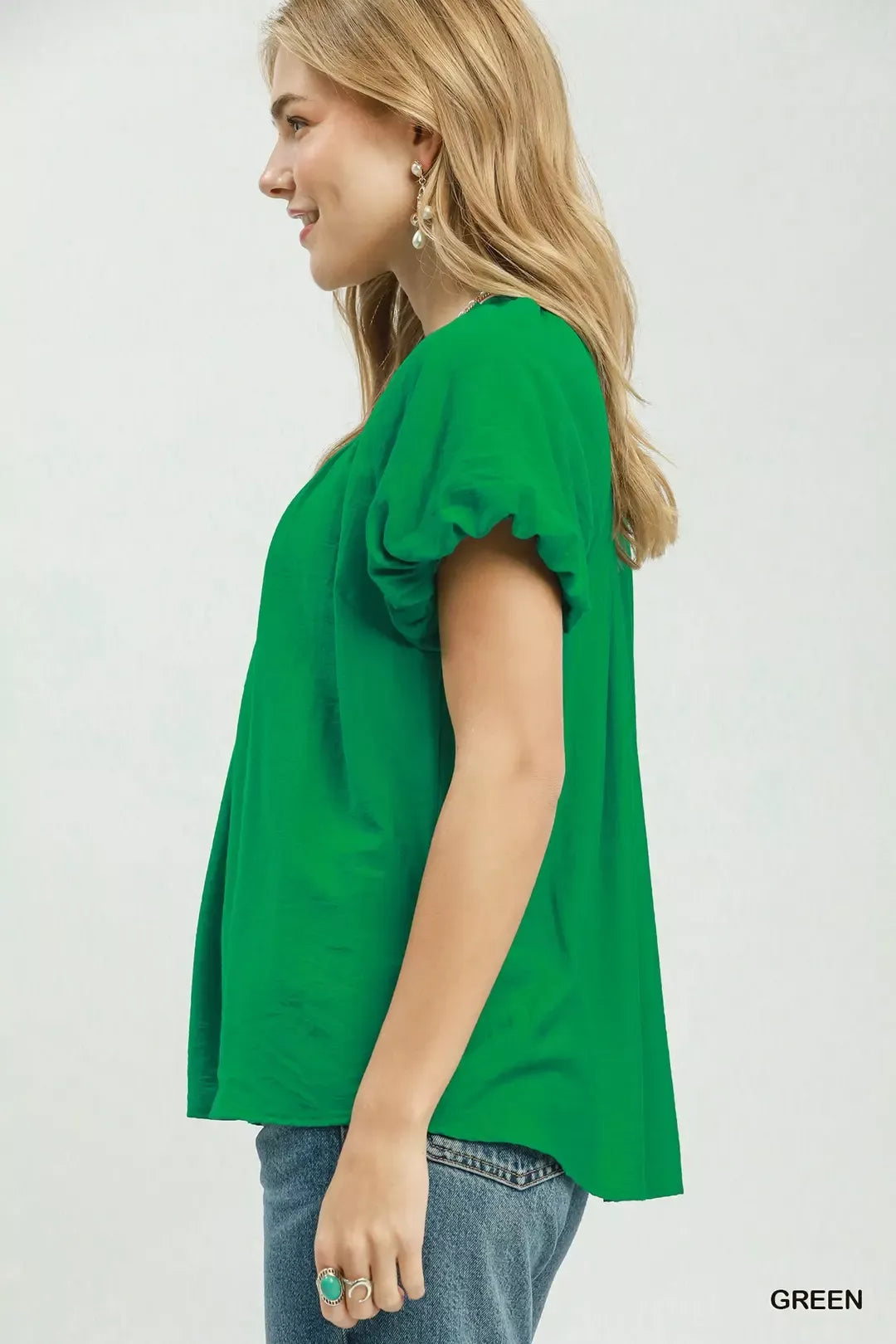Gathered v-neck top with flutter sleeves