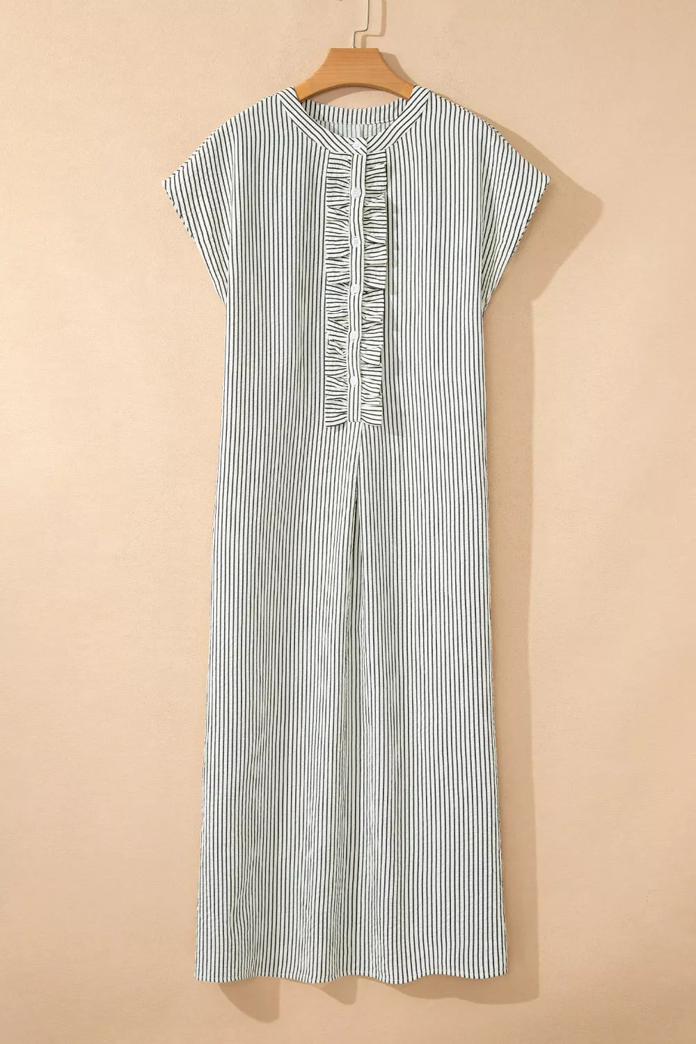 Striped ruffle button-front maxi dress