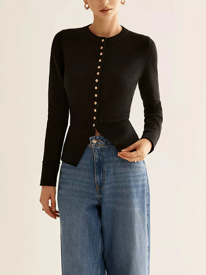 Slim-fit knit cardigan with gold button front