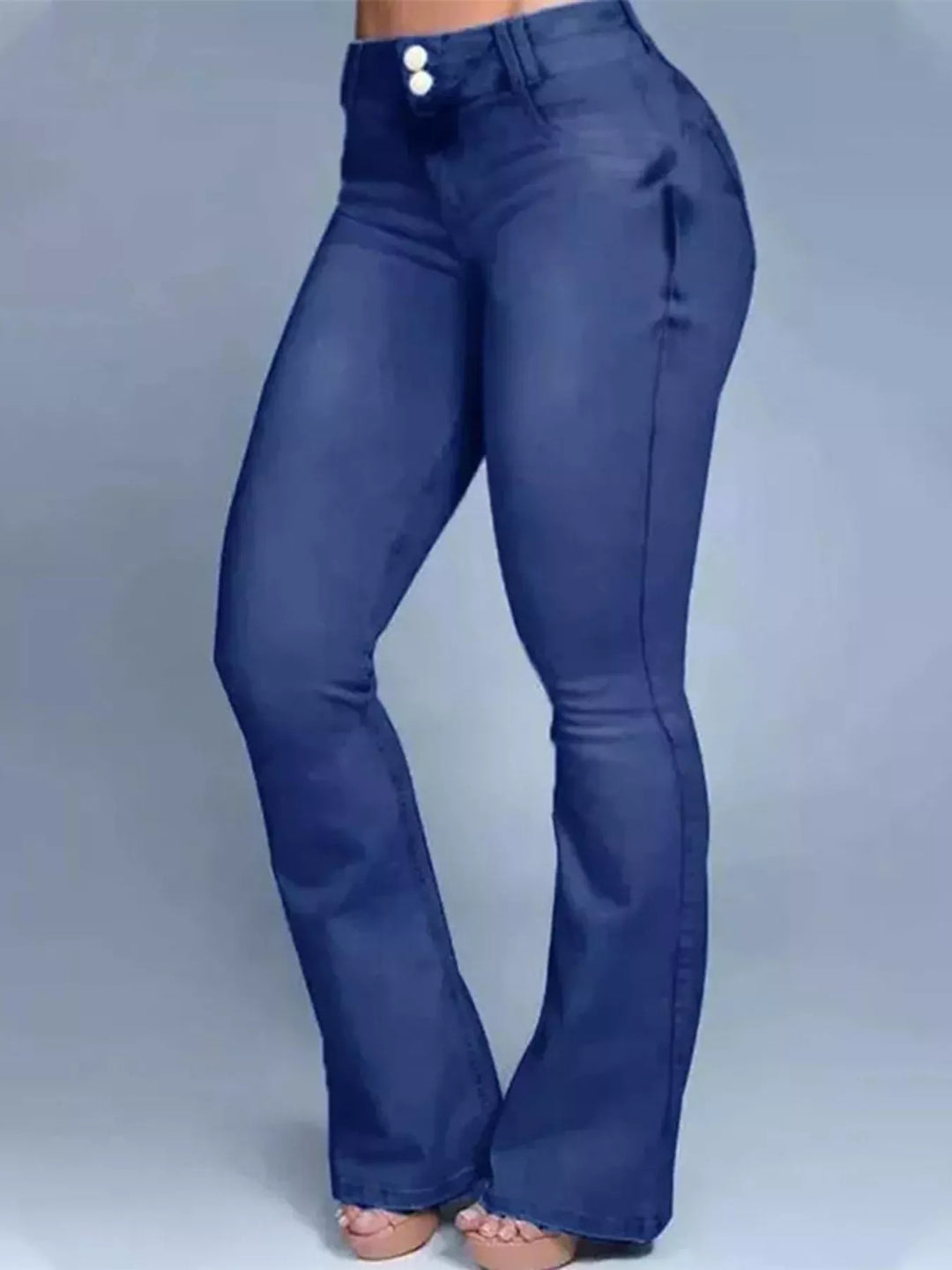 Navy Blue High-rise stretch flare jeans with double-button waist