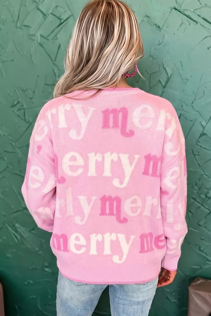 Merry letter print crew neck knit holiday sweater