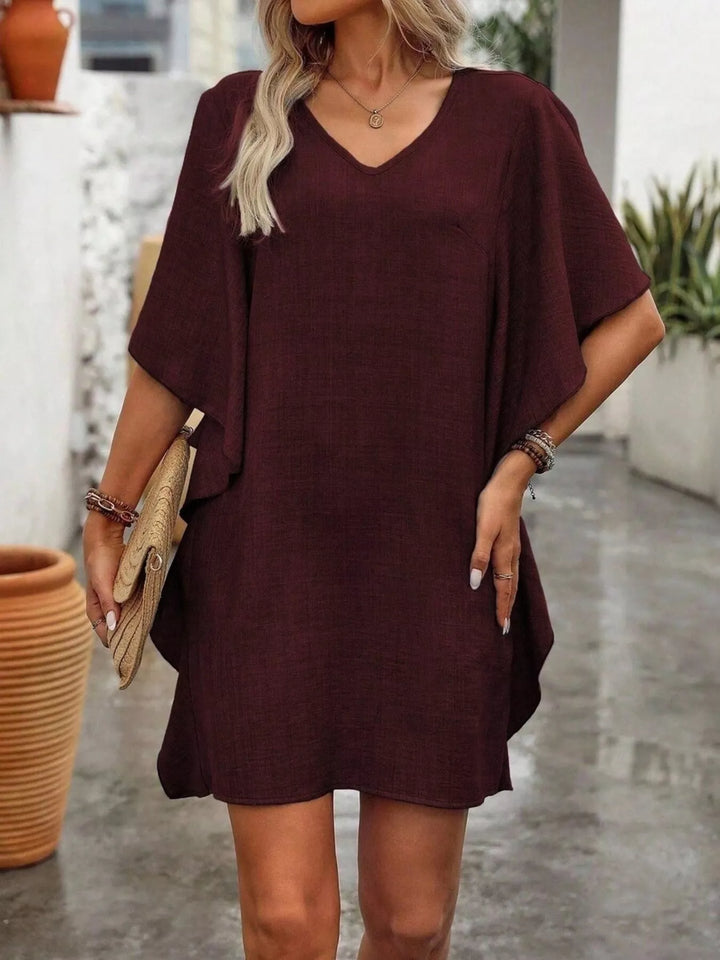 Flutter sleeve V-neck relaxed mini shift dress