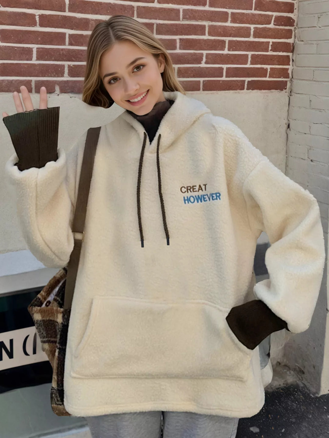 Apricot Oversized sherpa hoodie with kangaroo pocket and drawstring hood