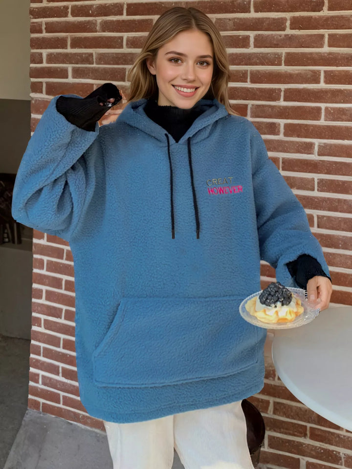 Oversized sherpa hoodie with kangaroo pocket and drawstring hood
