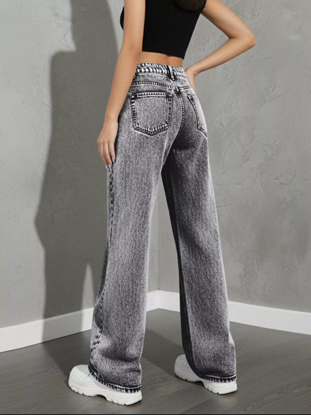 Asymmetric crossover high-rise wide leg jeans