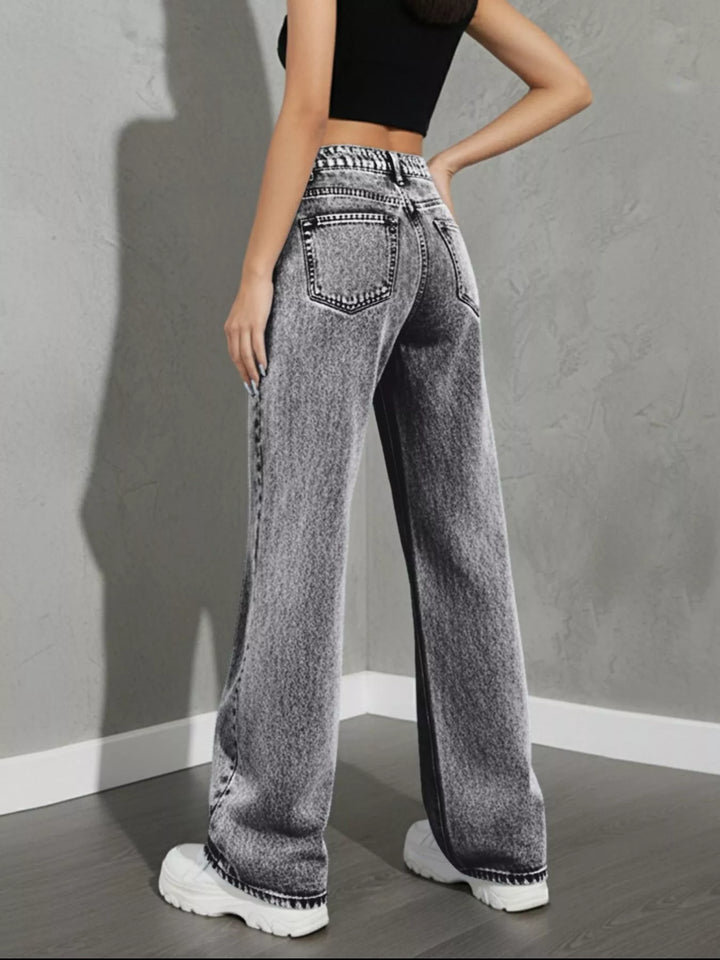 Asymmetric crossover high-rise wide leg jeans