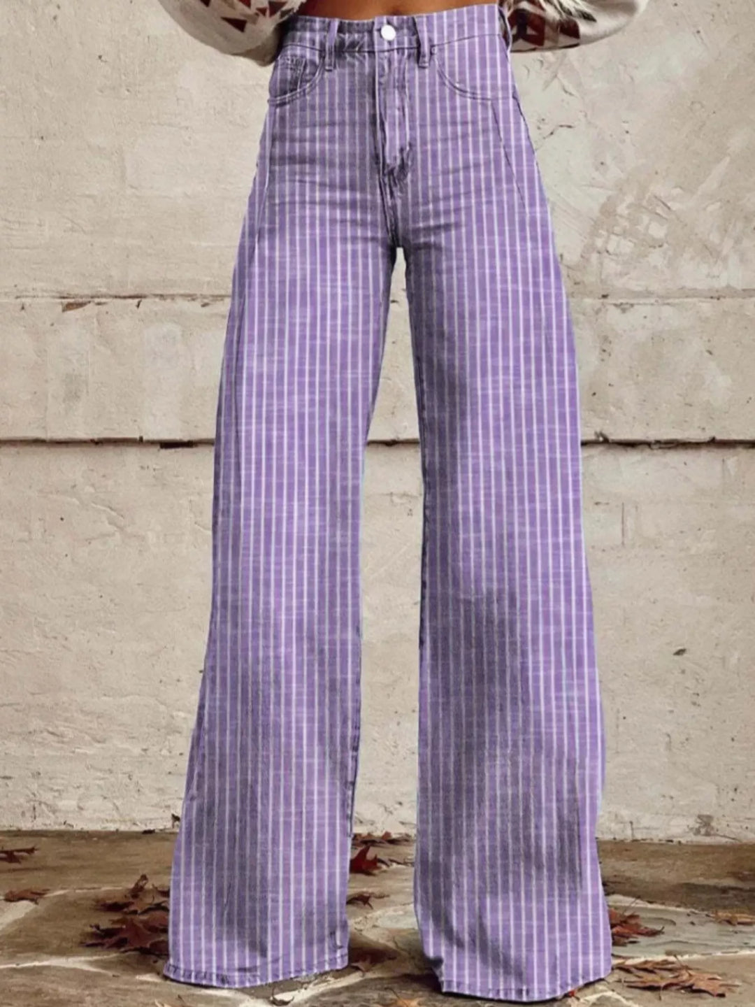 Purple Vertical pinstripe high-rise wide leg jeans