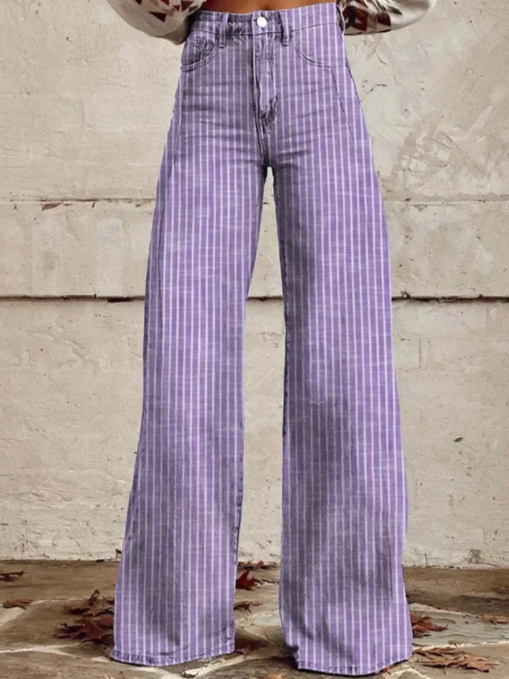 Purple Vertical pinstripe high-rise wide leg jeans