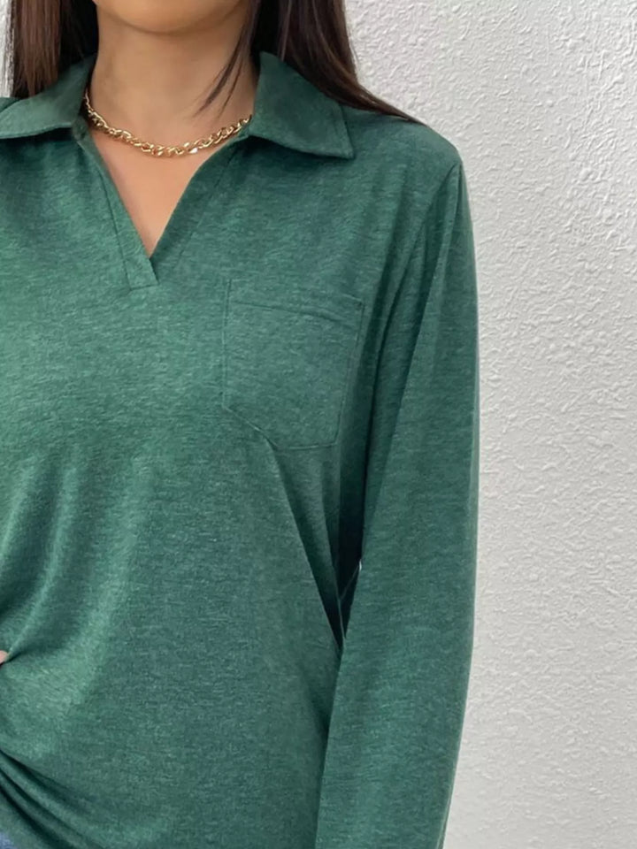 Collared long sleeve polo top with chest pocket