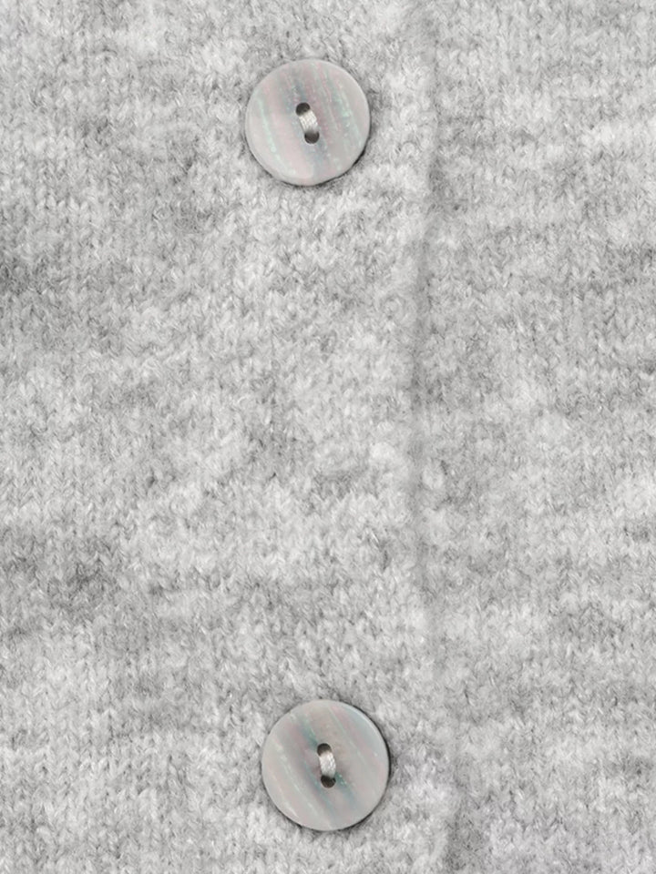 Brushed knit button-down cardigan with ribbed crew neck