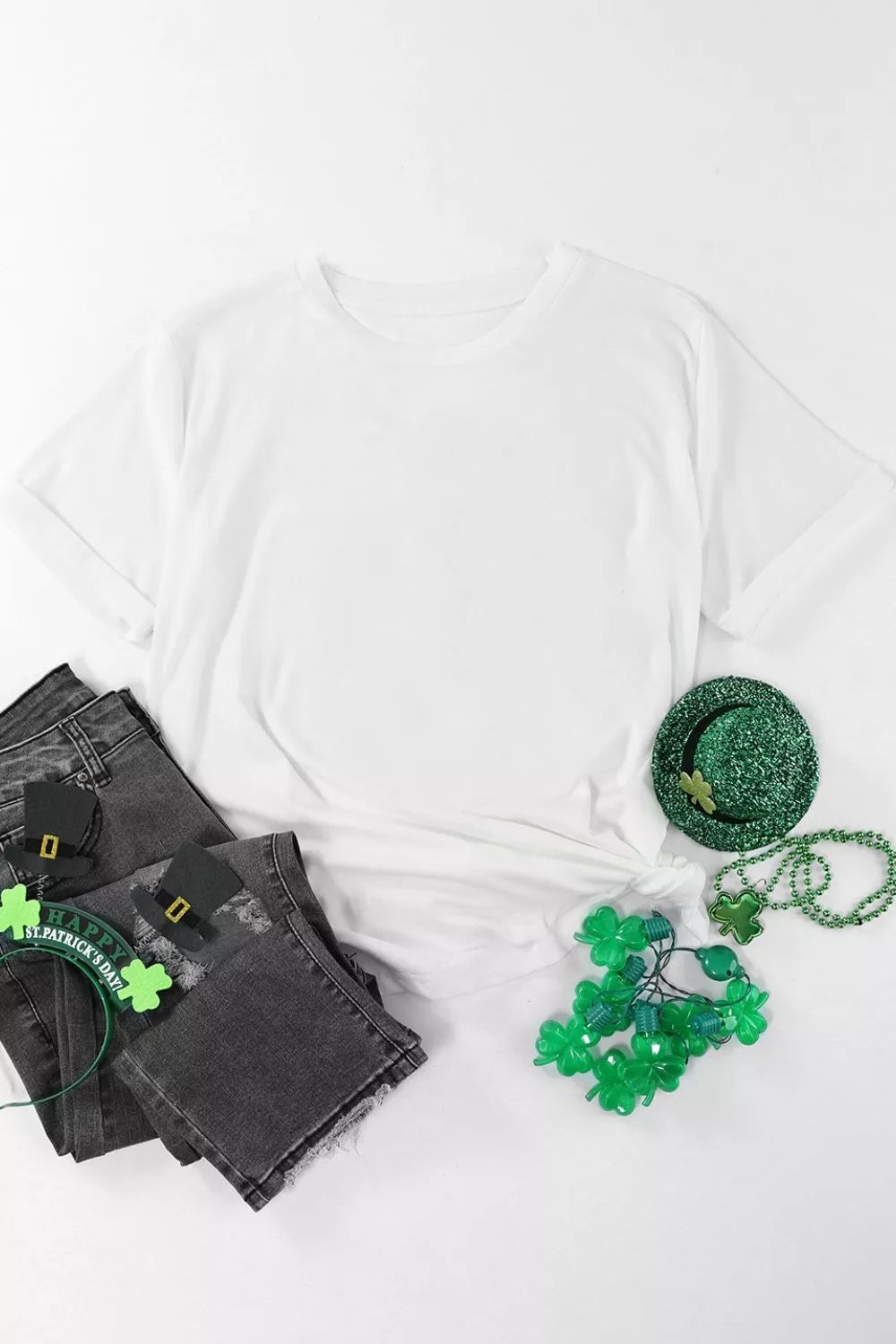 Rolled-sleeve crew neck tee with curved hem