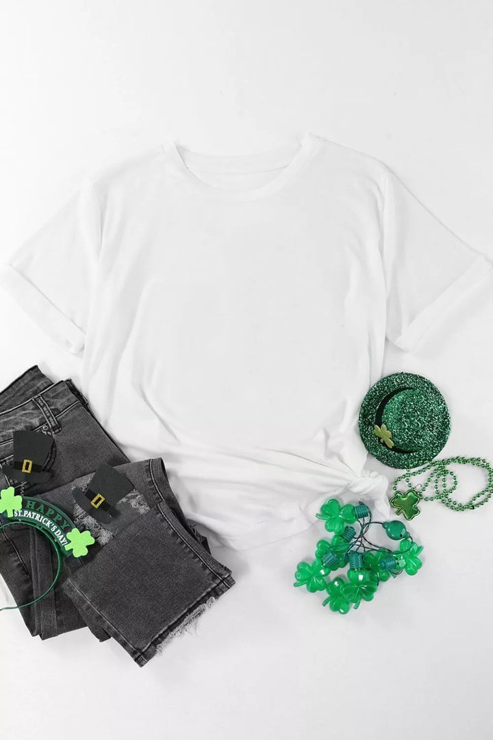 Rolled-sleeve crew neck tee with curved hem