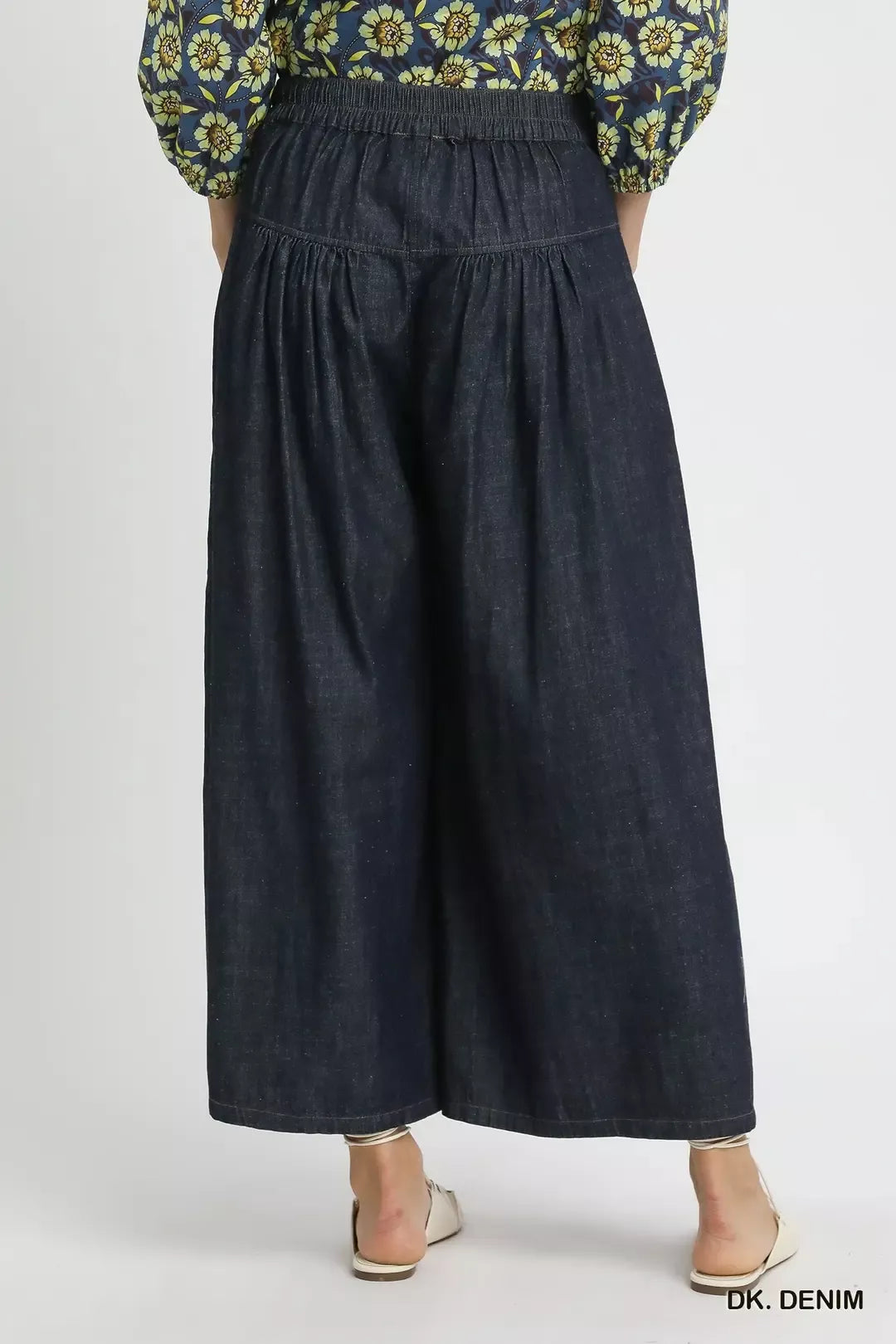 High-rise wide-leg button-front denim culottes