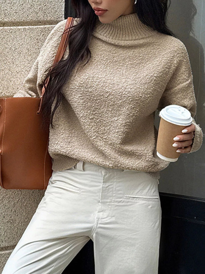 Textured knit turtleneck sweater with drop shoulders