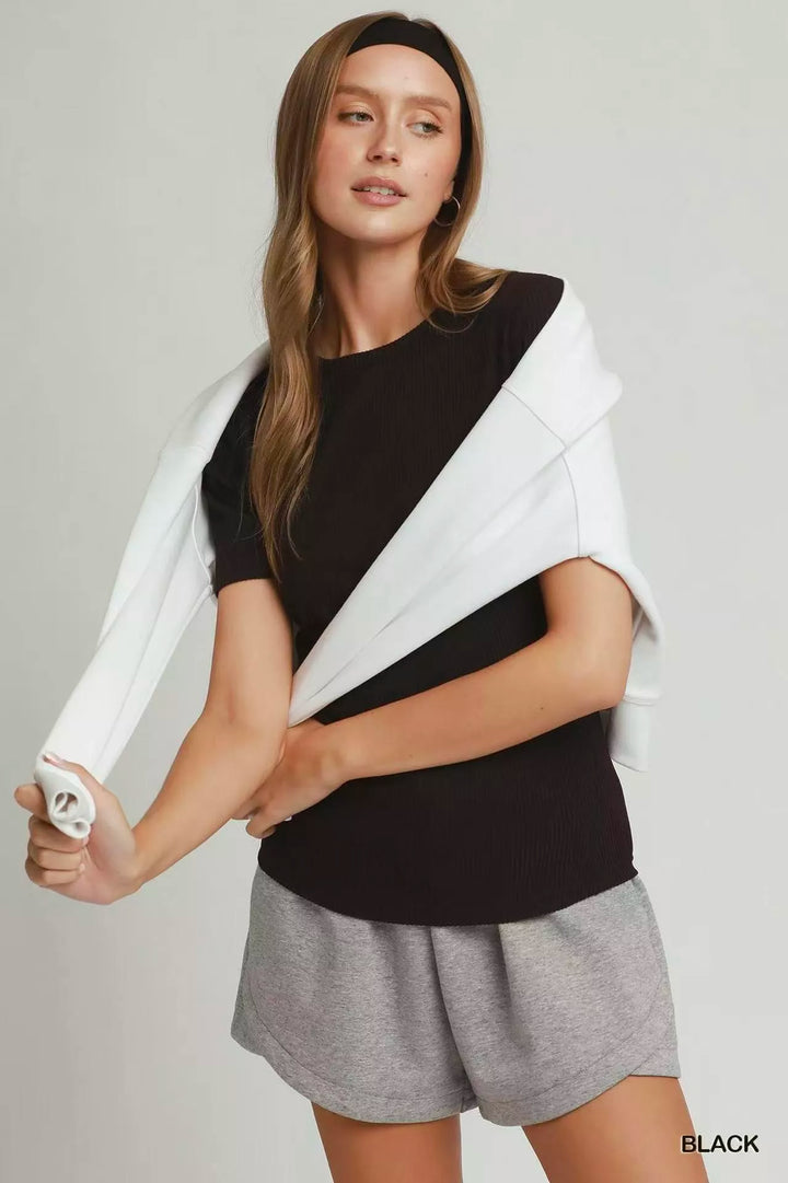 Brushed rib short sleeve crew neck tee