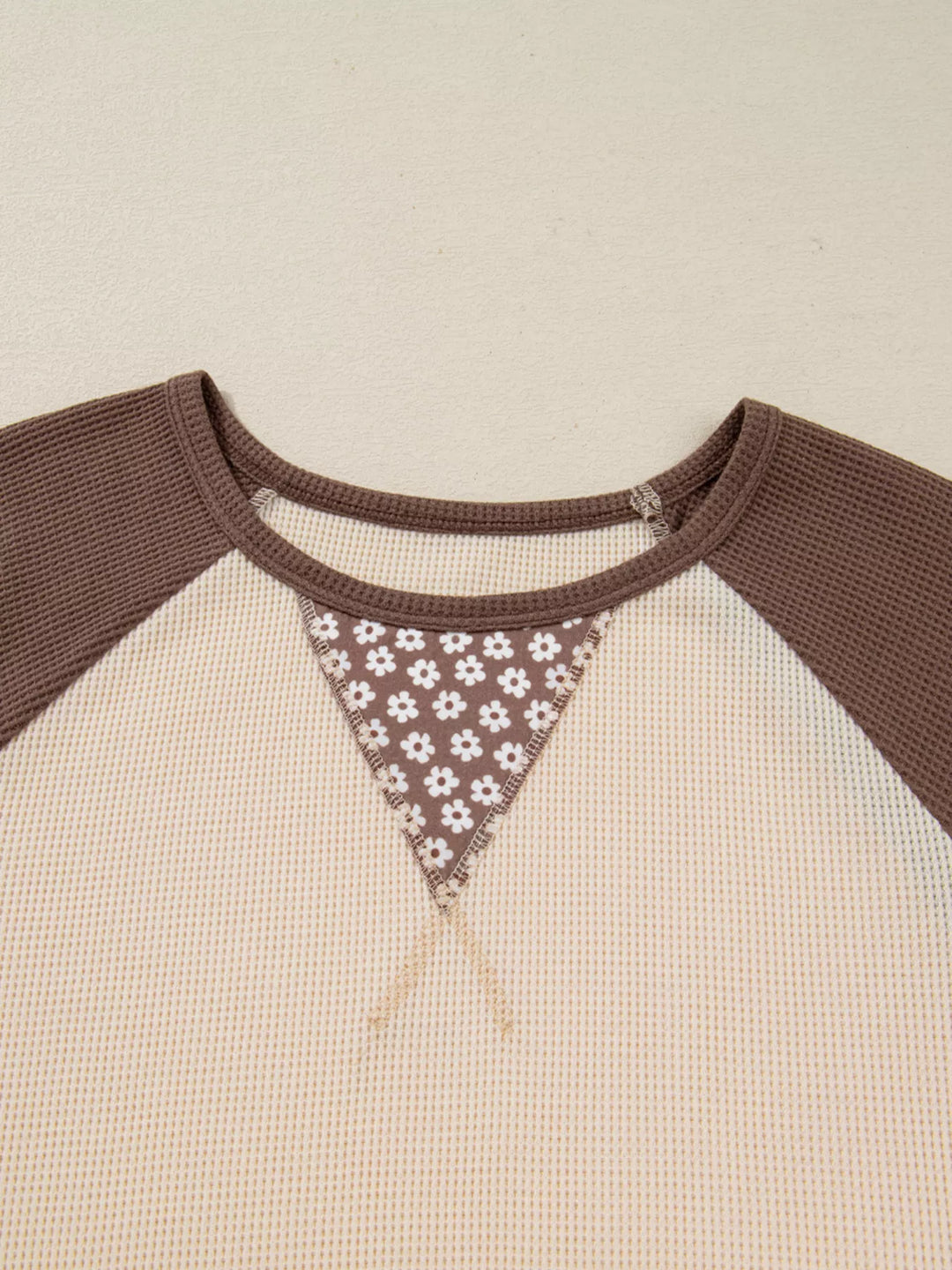 Floral patchwork color block raglan long sleeve top