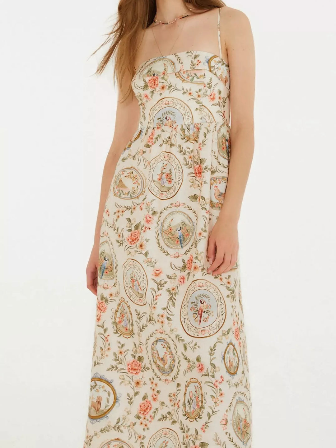 Vintage tapestry floral midi dress with spaghetti straps