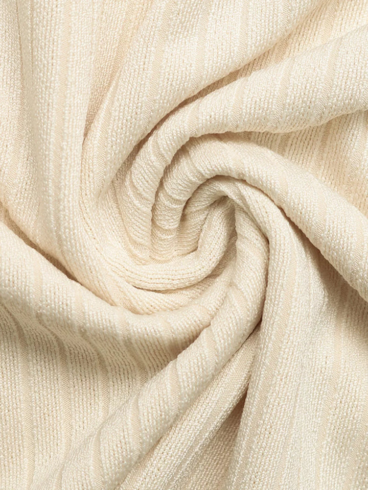 Ribbed knit polo top with striped collar trim