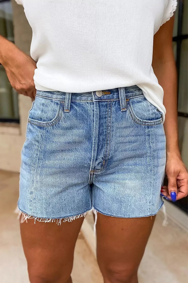 Medium Frayed hem high-waisted denim shorts