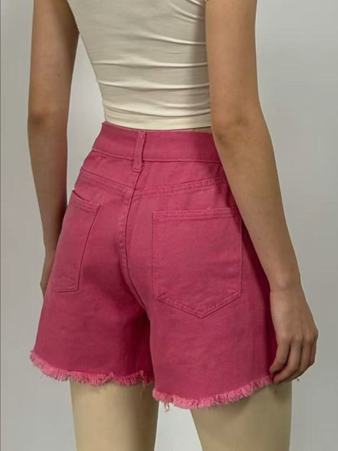 Rhinestone fringe high-rise raw hem denim shorts