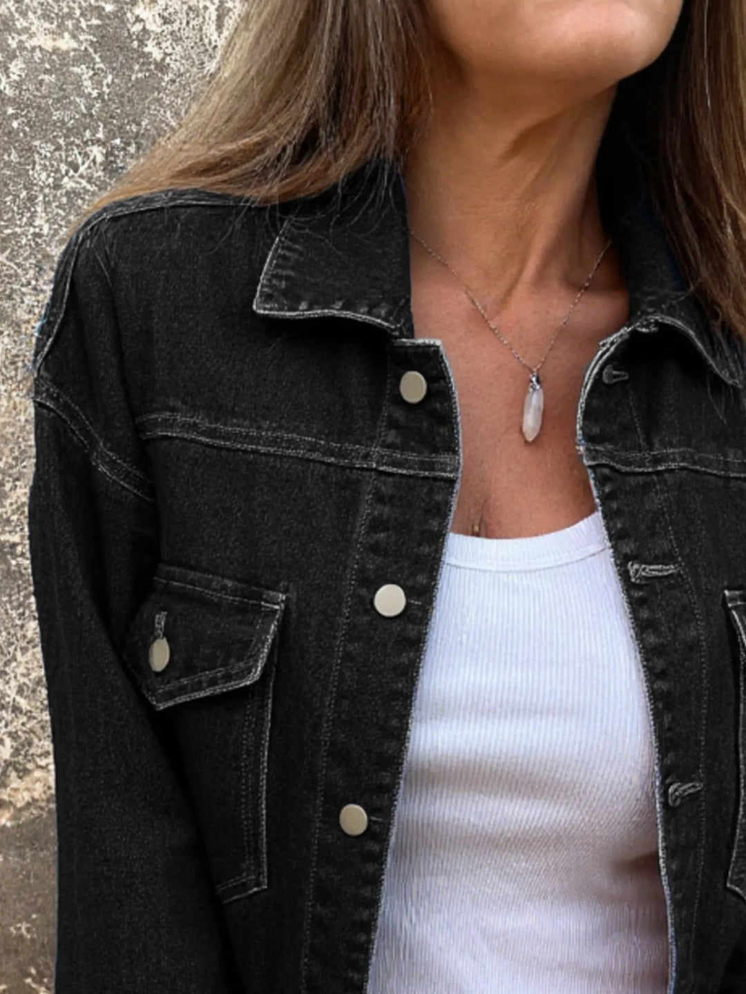 Classic button-up denim jacket with chest flap pockets