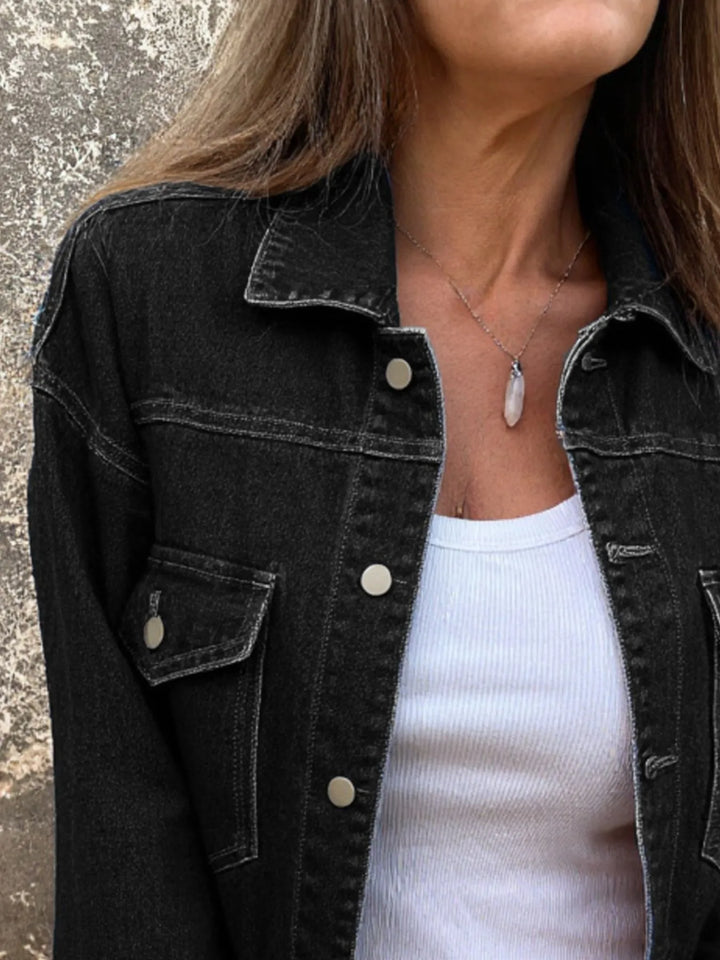 Classic button-up denim jacket with chest flap pockets