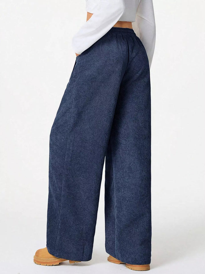 Corduroy wide-leg pants with drawstring waist