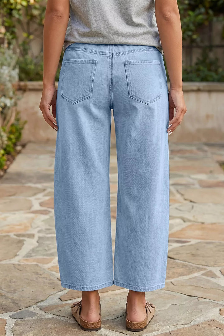 High-rise patch pocket wide leg cropped jeans - Light Blue
