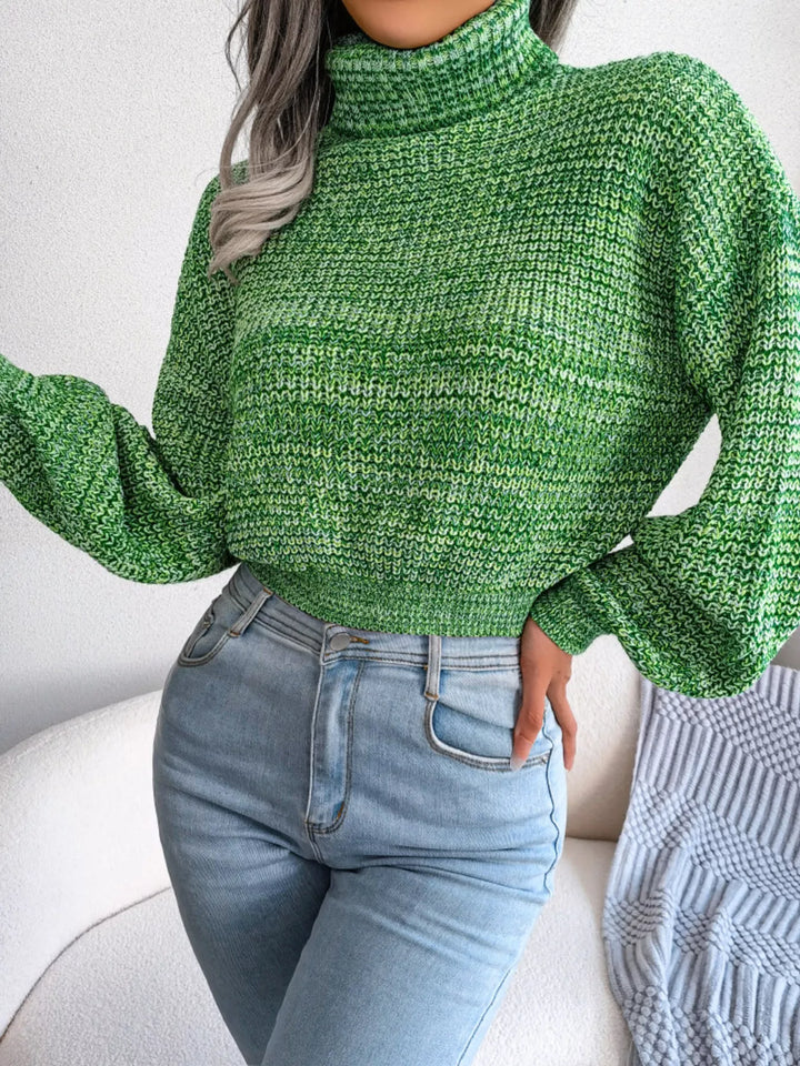 Waffle knit turtleneck sweater with dropped shoulders