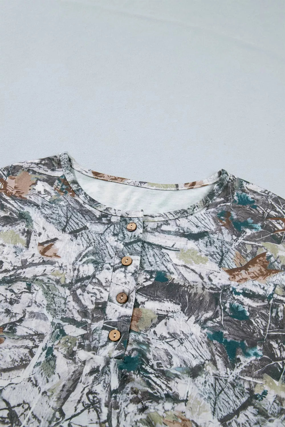 Abstract woodland print henley tunic top with pocket
