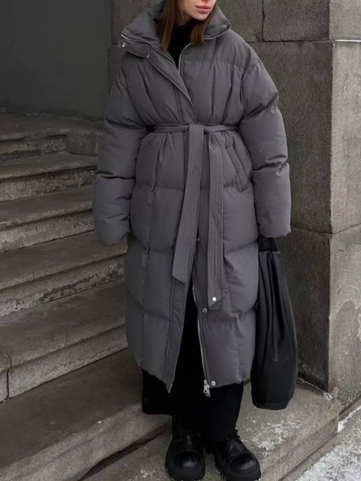 Longline padded puffer coat with stand collar