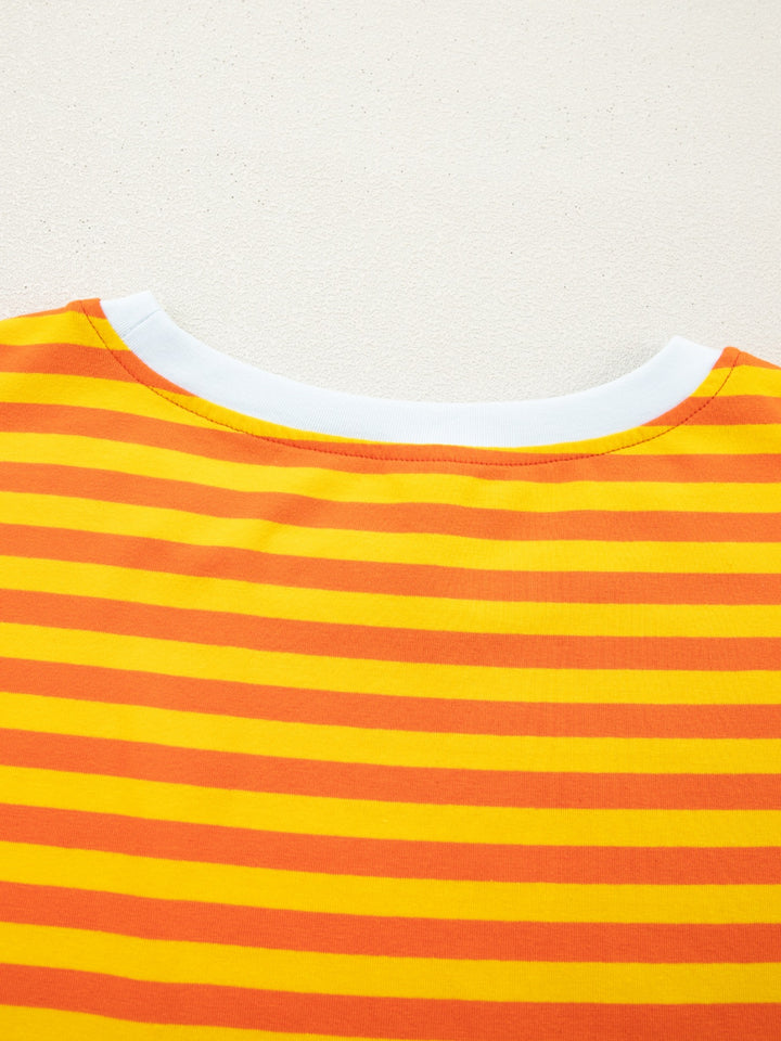 Striped oversized drop-shoulder crew neck t-shirt