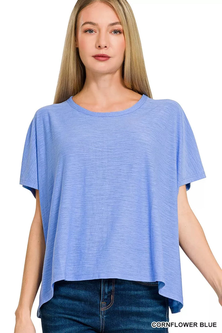 CORNFLOWER BLUE Relaxed drop-shoulder round neck short sleeve tee
