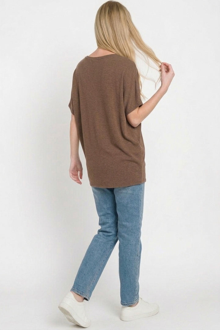 Relaxed dolman sleeve boat neck hacci knit top