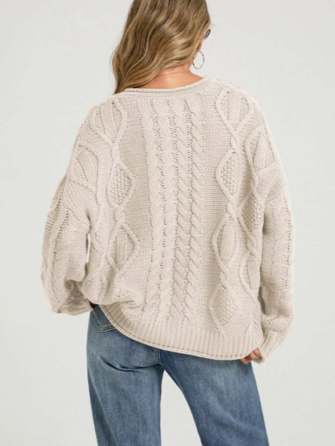 Cable-knit button-down cardigan with ribbed trim