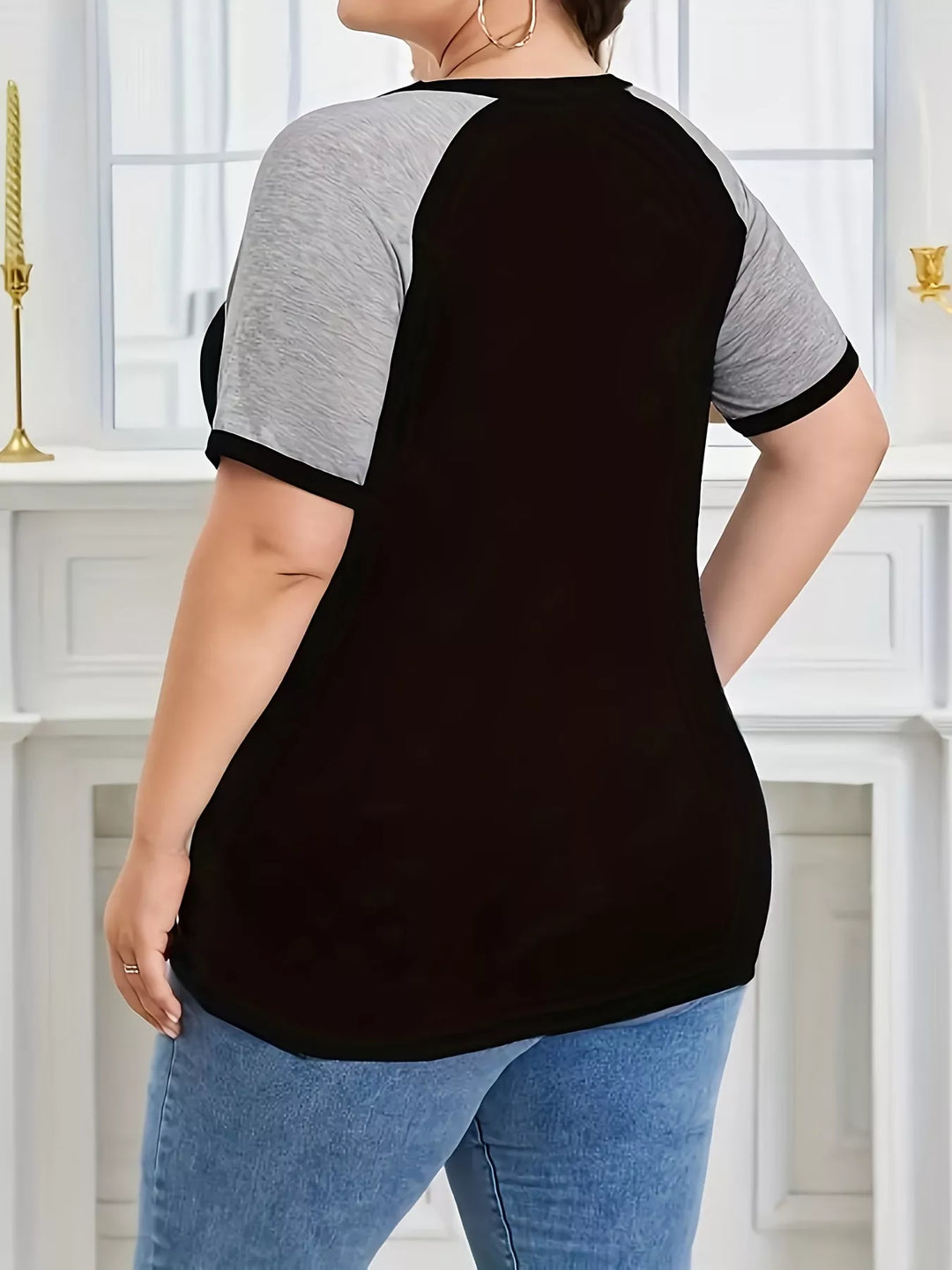 Color block raglan sleeve crew neck tee with contrast cuffs