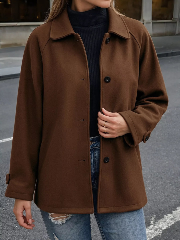 Coffee Brown Single-breasted raglan sleeve wool-look jacket