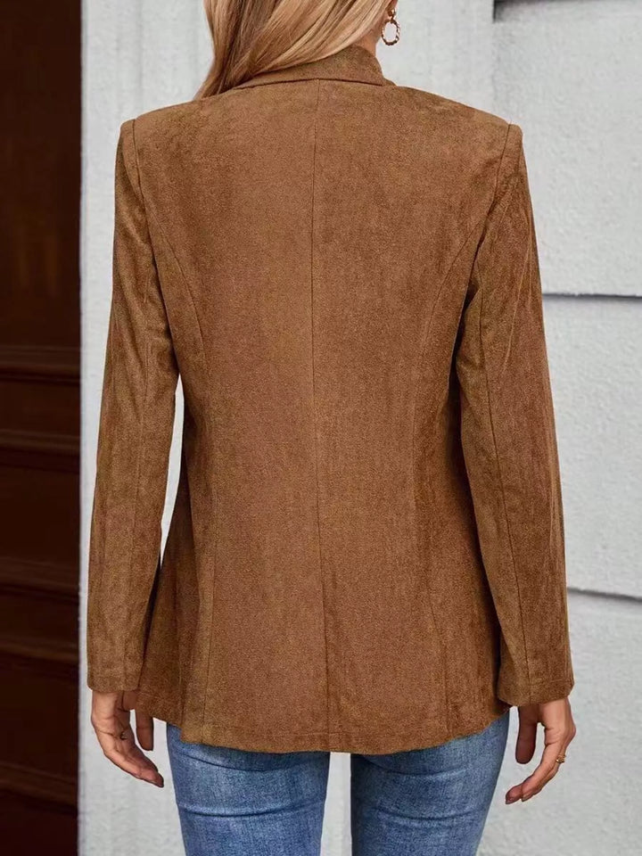 Notched lapel single-button blazer with faux suede finish