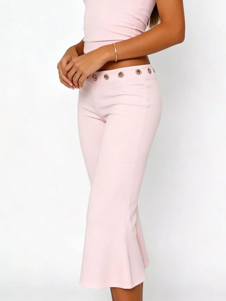 Pink Mid-rise wide-leg capri pants with gold-button waistband