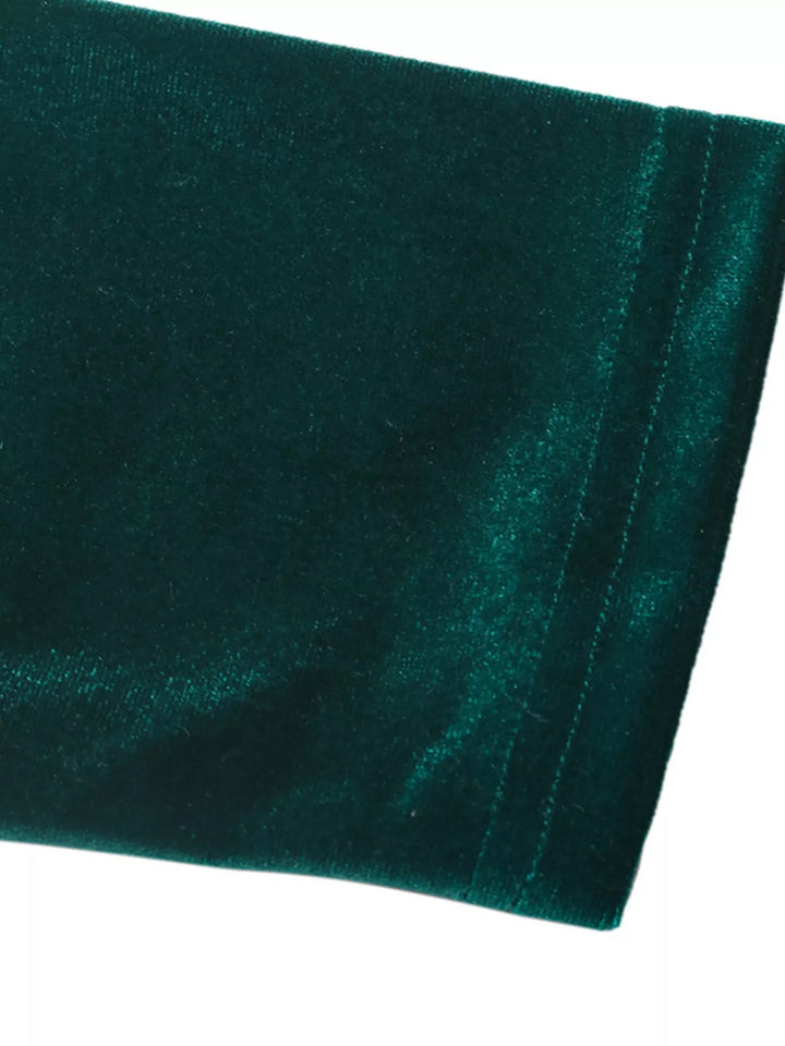 Velvet long sleeve maxi dress with pearl trim V-neck