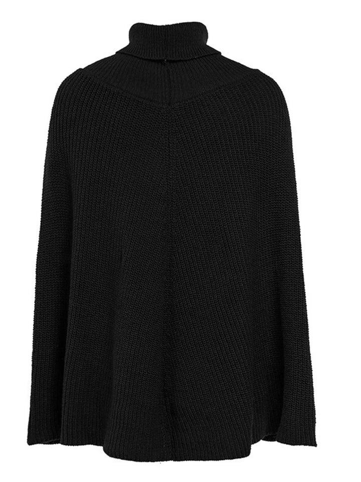 Ribbed turtleneck cape sweater with side slits