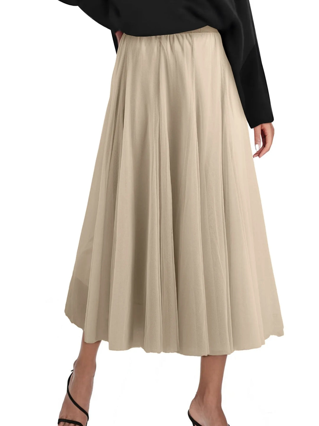 High-waist pleated flowy midi skirt