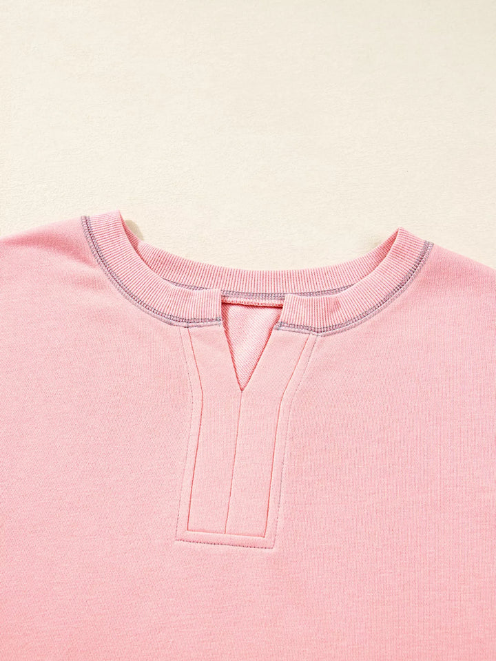 Color-block oversized sweatshirt with split notch neck