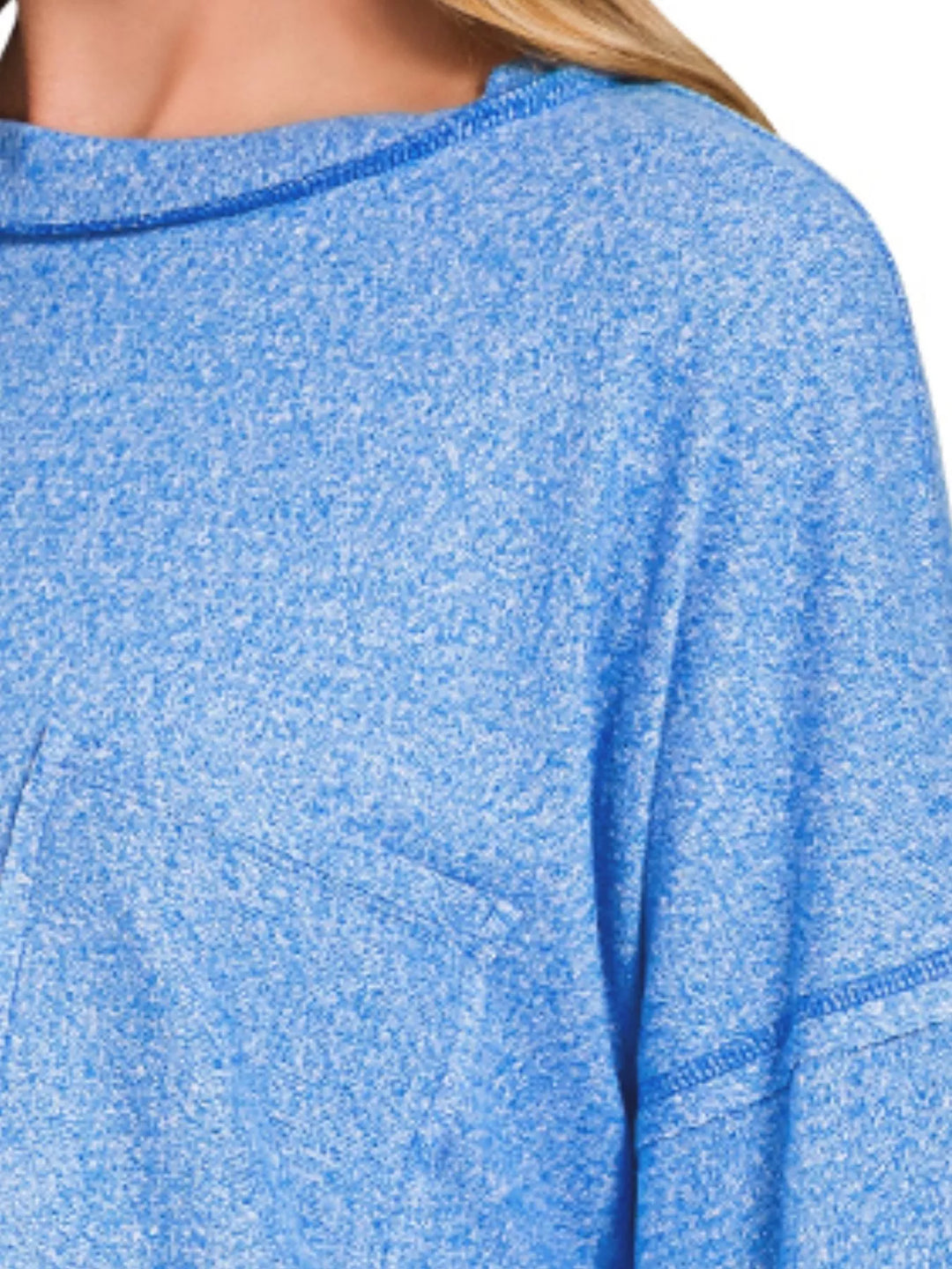 Melange hacci knit long sleeve top with chest pocket