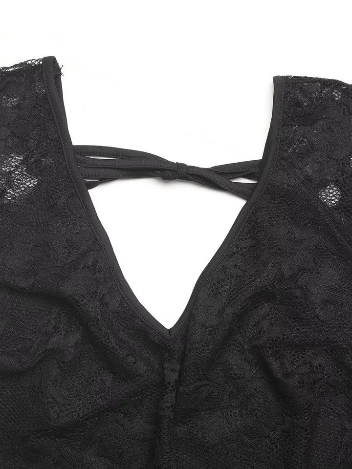 Lace V-neck slim-fit top with cap sleeves